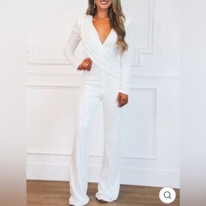 Bella and Bloom Boutique White Sequin Jumpsuit